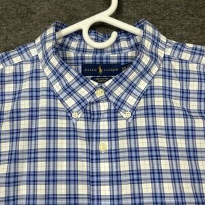 Ralph Lauren Shirt Mens 3XB Blue white Plaid Cotton Stretch Pinpoint Oxford